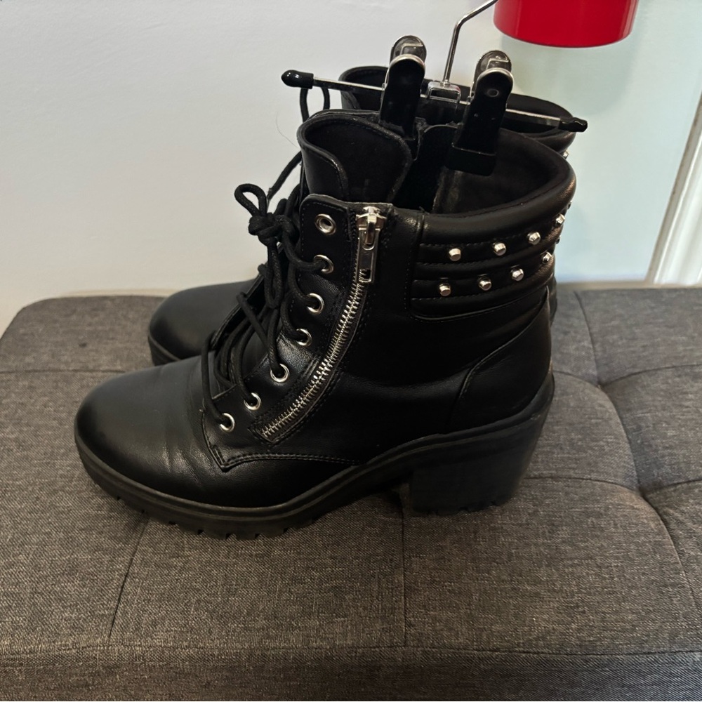 Time and Tru Black Studded Combat Boots 9 Wide